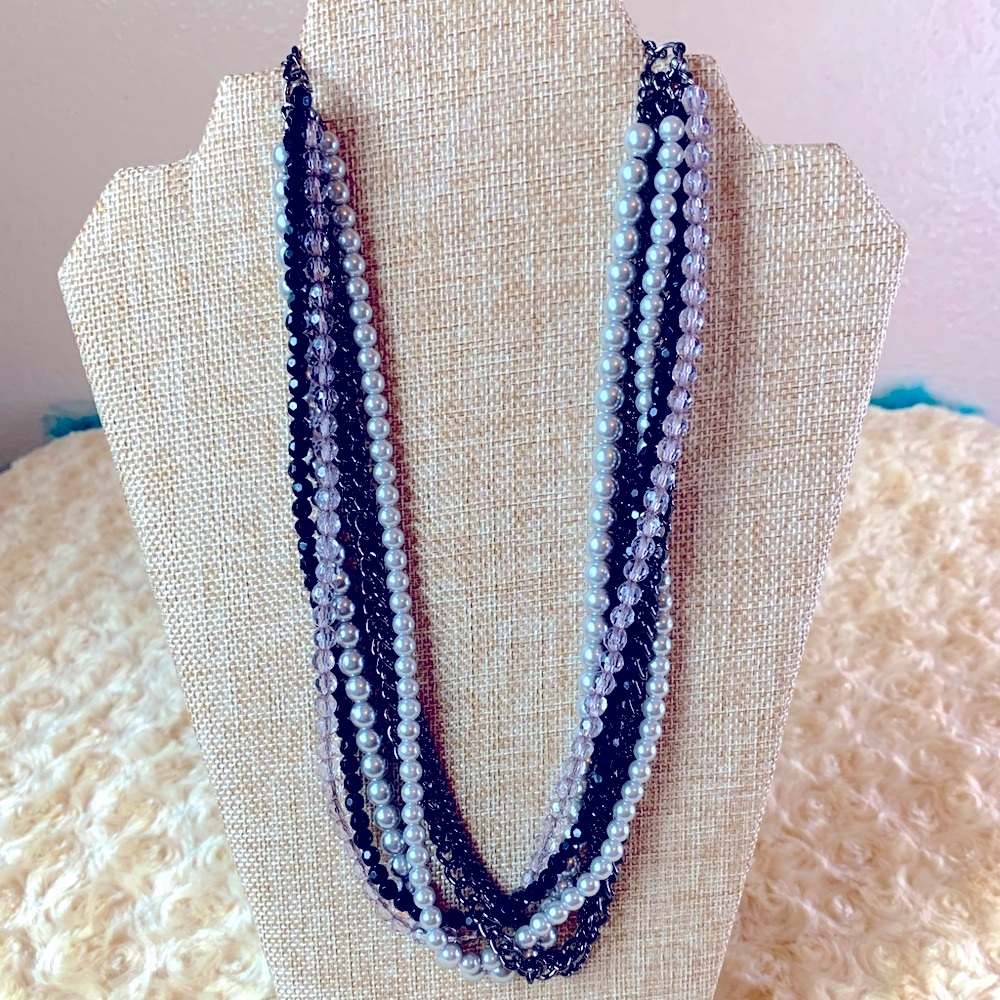 Premier Design Multi-Strand Silver And Black Bead Necklace